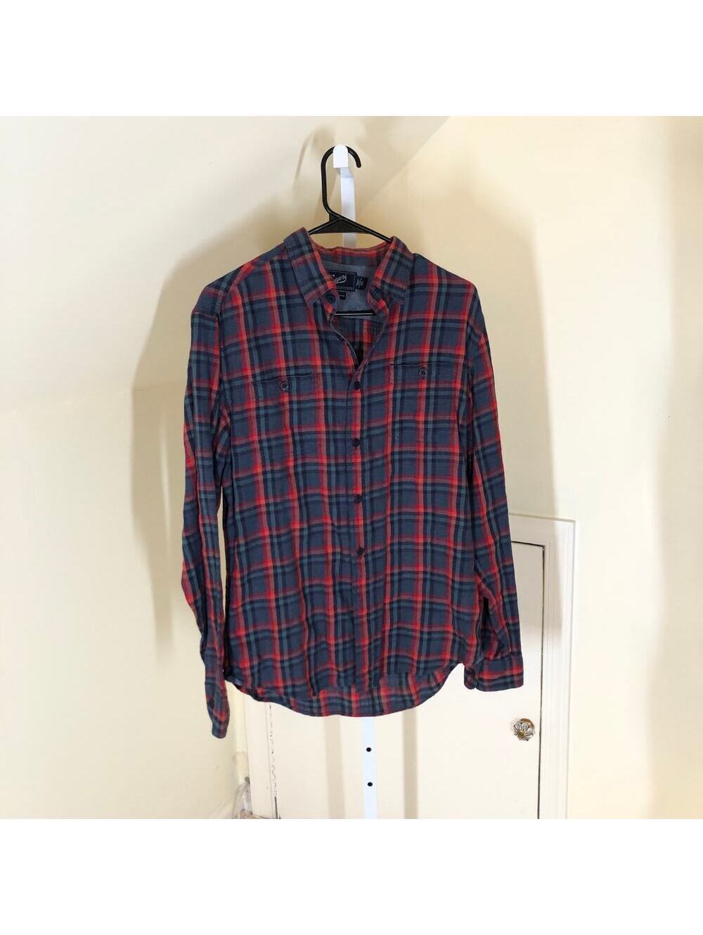 Grayers EUC Men's Trent Light Weight Slub Twill Button Up Red Blue Size S